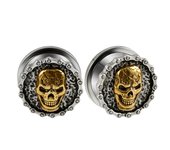 2pcs Stainless Steel Punk Skeleton Snake Ghost Civet Ear Gauges Plug Gothic Ear Lobe Expander Stretcher Piercing Body Jewelry
