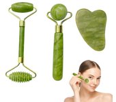 Rodillo de Jade y Gua Sha, instrumentos para el cuidado de la piel con rodillo de Belleza facial, masajeador para Rostro, Ojos, Cuello y Cuerpo. Relaja Los Músculos y Alivia.
