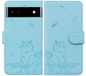 Para Google pixel 7th case cartera Gato Patrón impresionado Funda de cuero para teléfono