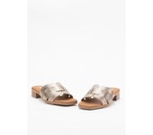 Sandalia de Piel con Tacón para Mujer en Color Cava