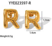 Encanto Pendientes de acero inoxidable de verano con combinación DIY de 26 letras irregulares y gordas , accesorio de joyería chapado en oro, material A-Z letras gruesas