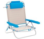 Marbueno Silla Plegable 5 Posiciones Aluminio con Cojin Beige/Azul Playa y Piscina 61X68X82 cm 10172