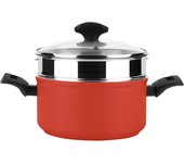 FAGOR Maxima Olla Vaporera 20cm Inducción Aluminio Forjado, Antiadherente sin PFOA, Cesta Vapor Acero Inox., , Rojo