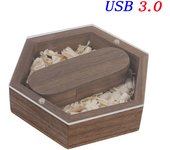 JASTER New USB Flash Drive 3.0 Acrylic Board Hexagonal Box  Pendrive 4GB 8GB 16GB 32GB  64GB 128GB Pen drive（No customized logo）