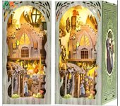 Book Nook Kit,DIY Miniature Dollhouse Booknook Kit,3D Wooden Puzzle Bookend Bookshelf Insert Decor LED Light for Teens Adults
