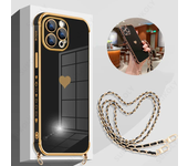 Deluxe Plated Soft Silicone Crossbody Phone Case For iPhone 15 14 13 12 11 Pro Max 8 7 Plus with Lanyard Case