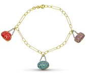 Inmaculada Romero Pulsera Oro 18k Mujer Eslabones Detalles Bolsos Colgantes Esmaltados Rojo Azul Morado