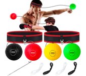 Juego de pelotas de reflejos de boxeo: 4 pelotas de reflejos con distintos niveles de dificultad, 2 cintas ajustables para la cabeza, ideales para aumentar la velocidad de los golpes