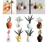 Juego de mini jarrones de cerámica con imanes para nevera, jarrones magnéticos decorativos 3D para nevera, oficina, superficie metálica, bonito regalo para mujer, inauguración de la casa