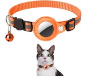 Cat AirTag Holder Collar Breakaway Reflective Strips Adjustable Kitten Collar Waterproof Cat Bell Collar Pet Air Tag Case