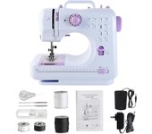 Mini máquina de coser para principiantes y niños de 8 a 12 años, máquina de coser portátil con 12 patrones de puntadas incorporados, luz, pedal de 2 velocidades - morado y blanco