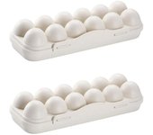 Juego de 2 refrigerador huevo titular plástico huevo titular para 12 huevos con tapa (caqui)