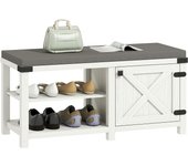 HOMCOM Banco Zapatero Rústico Zapatero con Asiento Organizador de Zapatos con Compartimentos Cojín para 7 Pares de Zapatos para Entrada Salón Dormitorio 100x40x48 cm Blanco y Gris