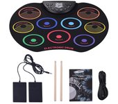 KD12 Compact Size Roll-Up Drum Set Electronic Drum Kit 9 Silicon Drum Pads USB/Battery Powered with Drumsticks Foot Pedals