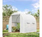 Outsunny Invernadero de Túnel Invernadero de Jardín con Puerta Enrollable y 6 Ventanas Cubierta PE 140 g/m² Anti-UV Marco de Metal para Cultivo Plantas Verduras Blanco