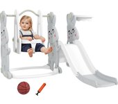 AIYAPLAY Tobogán Infantil 4 en 1 Columpio y Tobogán Trepador Aro de Baloncesto Temática de Conejo Parque Infantil para Interior y Exterior