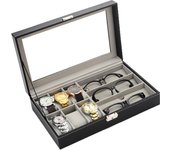 Sunglasses Organizer Multiple Eyeglasses Eyewear Display Watch Case for Women Men Leather Multi Jewelry Collection Holder