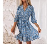 New Mid length Dress Waist Pullover Bohemian Printed Short Sleeve Fragmented Flower Dress