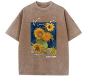 Van Gogh Sunflower Print Printed Male T-Shirt Graphic Cotton T-Shirts High-Quality Cool Tee Shirt Cute Oversized Short Sleeve