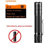 New SUPERFIRE A15 Powerful LED Flashlight Mini EDC Torch USB-C Rechargeable 18650 Lantern for Camping Outdoor Emergency Lighting