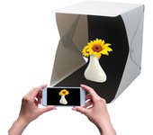 Cubo LED para fotografía mini estudio con iluminación profesional para fotos con móvil o cámara con fondos negro y blanco