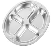 Juego de 4 platos de cena para niños y niñas, de acero inoxidable, con tenedores y bandeja dividida para servir en casa y preescolar.