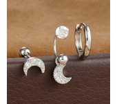 3PCS Gold Color Heart Moon Crown Cross Earrings Set for Women Stainless Steel Pendant Cartilage Piercing Earring Winter Jewelry