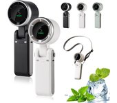 Ventilador turbo portátil Regularlyk, 5 velocidades, recargable, plegable, con pantalla LED, funciona con pilas, cabezal ajustable a 180°, para actividades al aire libre, viajes y trabajo (1-B)