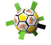 Pelota para perros indestructible, pelota interactiva para perros, bomba de aire para juegos en interiores y exteriores (amarillo y blanco)