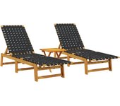 vidaXL Tumbonas con mesa 2 uds madera maciza de acacia Negro, Rojo, Azul Sillas de Exterior Ideal para jardín, playa, piscina, terraza Tumbona Piscina Tumbonas Playa Tumbonas Jardín Exterior
