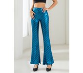 Fashion New European Wind Fish Scale Hot Gold Micro Horn Pants Personality Trend Blue High Stretch Slim Flared Pants Women