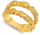 GOLDENCAT Anillo Lullaby talla 7, Anillo doble aro, Anillo rugoso, Anillo con diseño de doble aro con textura rugoso, Anillo grueso de doble aro, Acero de titanio, Baño de oro 18k