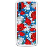 Funda compatible con Samsung Galaxy A70 - Patron flores blancas y rojas