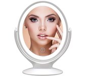 Cosmetic Mirror With Light, Double-Sided 1X/7X Magnifying Mirror,USB Rechargeable, 360° Rotating Free standing LED Makeup Mirror