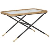 Mesa de café en hierro, madera, vidrio negro y marrón 70x50 cm x 45