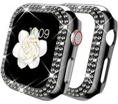 Fashion Double Diamond PC Watch Case for Apple Watch 40mm 41mm 44mm 45mm Bling Protective Case for iWatch Series 9 8 7 SE 6 5 4