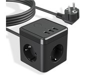 Cube Multiple Socket With USB Fast Charging Port,3-way Socket With Switch, 2 Euro And 1 Schuko Socket for Home Bedroom Office