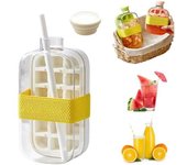 Cubitera 2 en 1 sin contacto, bandeja de silicona para cubitos de hielo con tapa y recipiente, fácil de liberar con prensa para café, jugo y bebidas (verde, 800 ml, 28 oz)