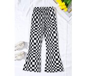 Spring Autumn Girls  Flare Pants With Black White Plaid Pocket Design  Flare Pants  Fashionable  High Grade Pants For Children