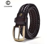 Men Genuine Leather Braided Belts Webbing High Quality Hand Vintage Belts for Men Gold Pin Buckle Casual for Jeans Strap HQ212