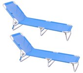 Pack 2 tumbonas playa reclinables de 3 posiciones convertible en cama azul de aluminio Lola Home