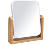 Espejo de maquillaje con base de bambú natural, espejo de aumento giratorio de 360 grados, blanco, rectangular (1x, 3x)