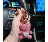 Ceramic mud full diamond love teddy bear keychain metal large circular ring cute doll cartoon keychain girl small gift