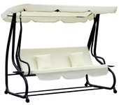 Outsunny Columpio Balancín Jardín 3 Plazas Convertible en Cama Techo Parasol Regulable Bandeja para Bebida Terrza Balcón Exterior Carga máx. 340kg Acero 200x120x164cm