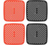 Alfombrillas reutilizables para freidora de aire, resistentes a las adherencias, aptas para lavavajillas, de silicona, resistentes al aceite, para horno, color rojo y negro, 4 unidades