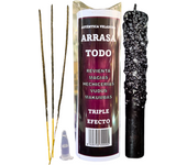 THE BUBBLE SHOP - Veladora Arrasa Todo para Reventar Magia Negra, Hechizos, Vudús o Macumbas  Ritual de Triple Efecto Vela Grande Negra con Sal Gruesa, Varilla de Incienso y Aceite de Unción.