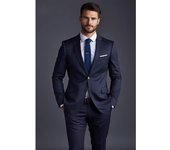 Navy Blue Solid Men Suits Fashion Notch Lapel Single Breasted 2 Piece (Jacket+Pants) Business Casual Office Daily Suit Clothing