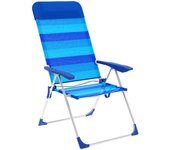 Marbueno Silla Plegable 5 Posiciones Aluminio con Cojin Rayas Azules Playa y Piscina 69X58X109 cm 10248