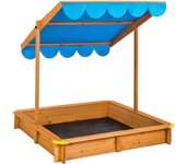 Tectake - Arenero Emilia con cubierta ajustable 120x120x120 cm  Esquinas con protecciones de plástico  Madera maciza barnizada  Bordillo práctico para sentarse