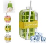 Cubitera, 2 en 1, bandeja y botella para cubitos de hielo sin contacto de 17/27 oz. Botella para hacer cubitos de hielo con tapa y recipiente. Fácil liberación de hielo para congelador. Ideal para café, jugos y bebidas (verde, 20 oz).